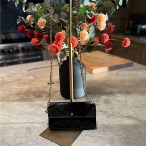 Authentic Louis Vuitton Monagram Canvas Long Wallet With Insert and 47" Chain